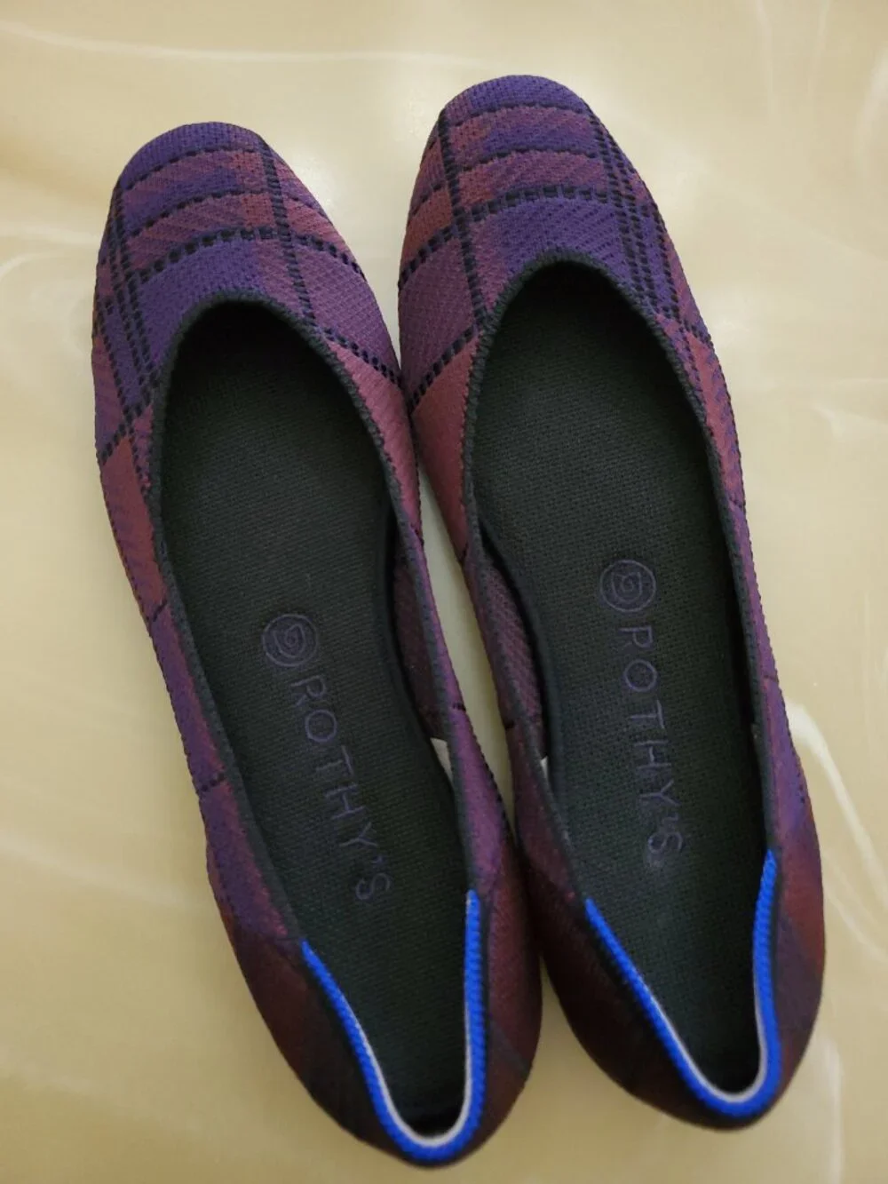 Rothy’s Cranberry Plaid The Square Toe Slip On Ballet Flats Size 9.5